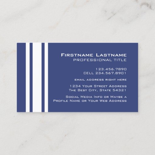Blue and White Stripes with Name and Number Business Card Zazzle