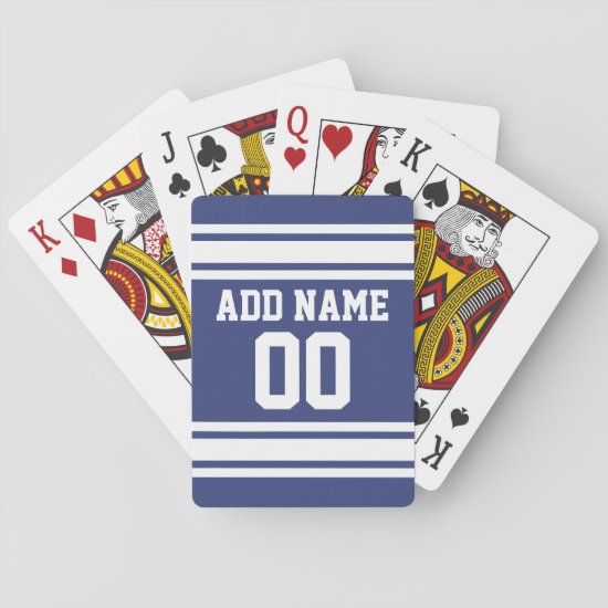 Blue and White Stripes with Name and Number Playing Cards