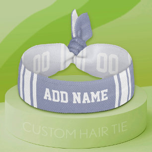 Blue and White Stripes with Name and Number Ribbon Hair Tie