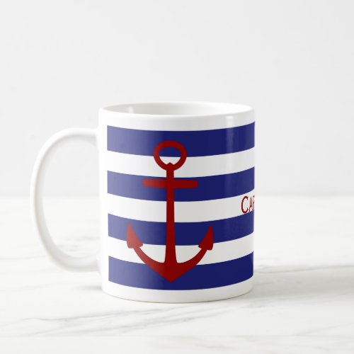 Blue and White Stripes with Red Anchor Coffee Mug