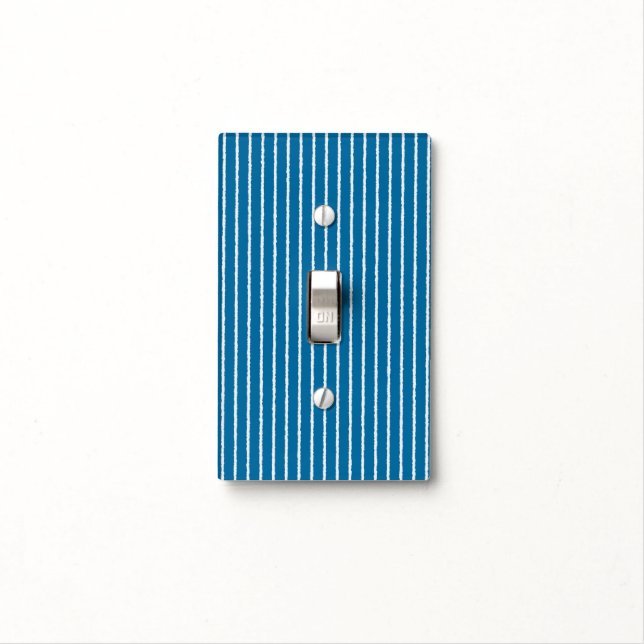 Blue and White Stripes with Uneven Lines Light Switch Cover (In Situ)