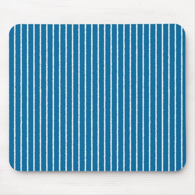 Blue and White Stripes with Uneven Lines Mouse Pad (Front)