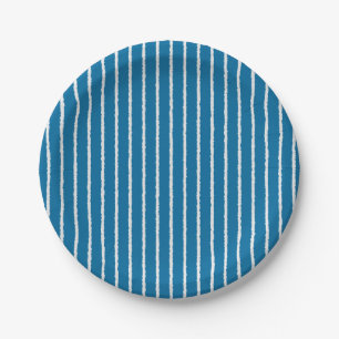 Blue and White Stripes with Uneven Lines Paper Plates