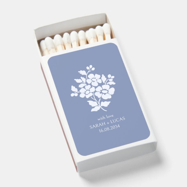 Blue and White | Stylish Floral Wedding Matchbox Matchboxes (Front Open)