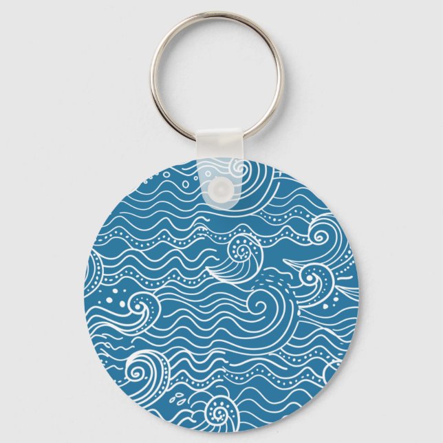 Blue and White Summer Ocean Waves  Keychain (Front)