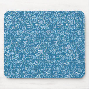Blue and White Summer Ocean Waves Mouse Pad