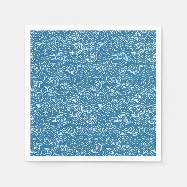 Blue and White Summer Ocean Waves  Napkins (Front)