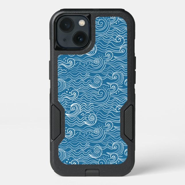 Blue and White Summer Ocean Waves  Otterbox iPhone Case (Back)
