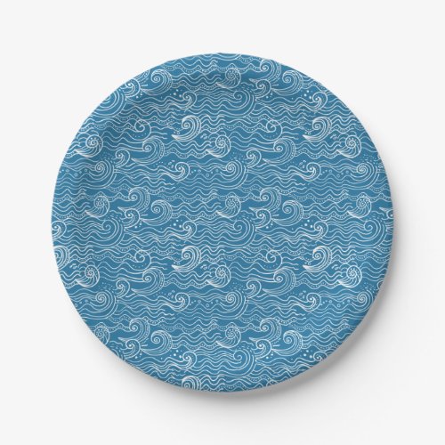 Blue and White Summer Ocean Waves  Paper Plates