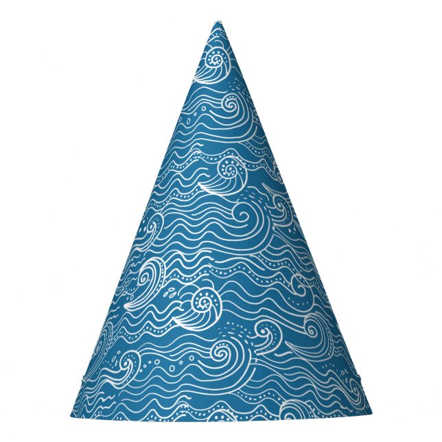 Blue and White Summer Ocean Waves  Party Hat (Front)