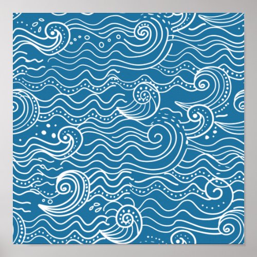 Blue and White Summer Ocean Waves  Poster