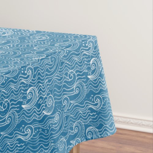 Blue and White Summer Ocean Waves  Tablecloth