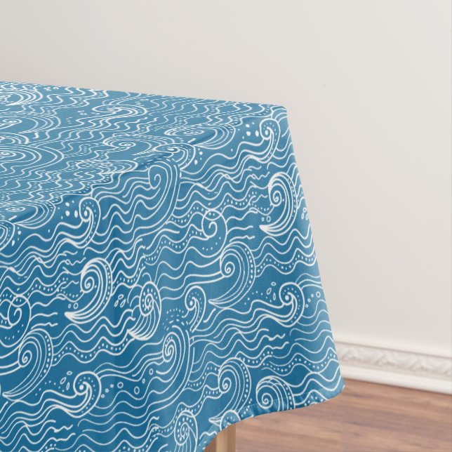 Blue and White Summer Ocean Waves  Tablecloth (In Situ)
