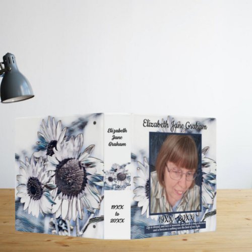 Blue and White Sunflower Art  Photo  Funeral     3 Ring Binder