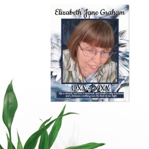 Blue and White Sunflower Art Photo Funeral Poster