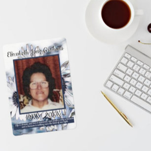 Blue and White Sunflower Art Photo Funeral Program
