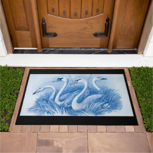 Blue and White Swans Doormat