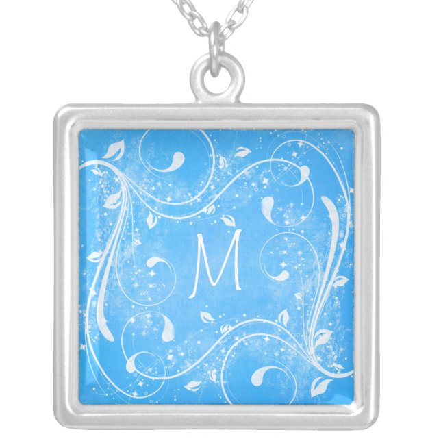 Blue and White Swirls Monogram Necklace (Front)