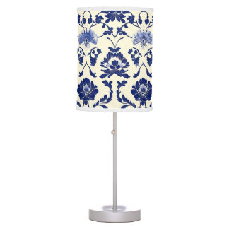 Blue and White Symmetrical Chinoiserie Floral Table Lamp