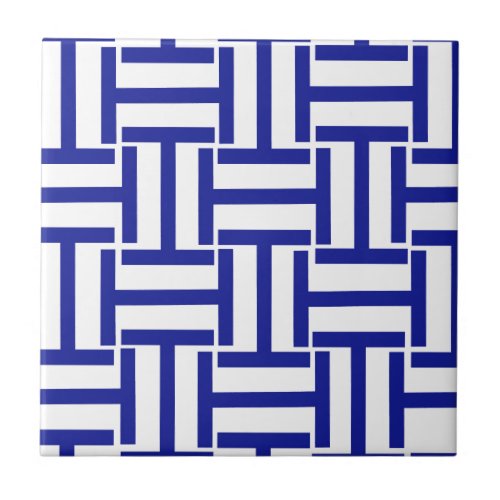 Blue and White T Weave Ceramic Tile
