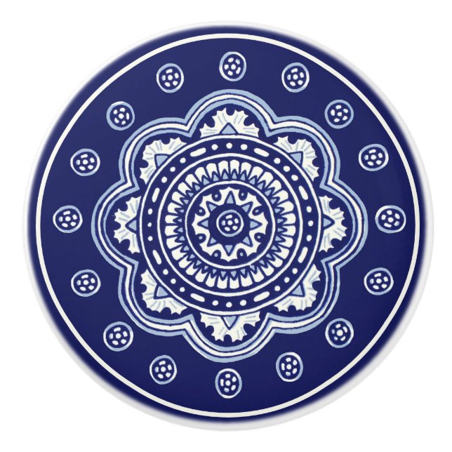 Blue and White Talavera Five Ceramic Knob (Front)