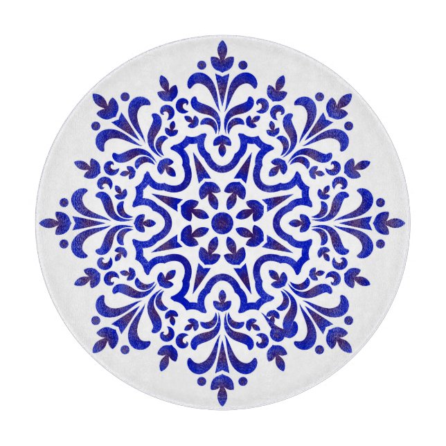 Blue and White Talavera Four Cutting Board (Front)