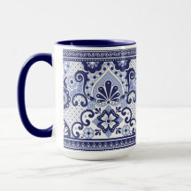 Blue and White Talavera Mexican Folk Art  Mug