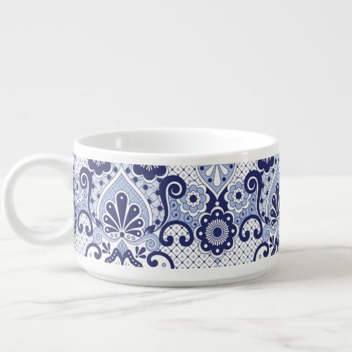 Blue and White Talavera Mexican Folk Art  Mug Pape