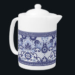 Blue and White Talavera Mexican Folk Art  Mug Pape Teapot<br><div class="desc">This teapot design features a traditional blue and white Mexican talavera  style tile pattern.</div>