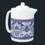 Blue and White Talavera Mexican Folk Art  Mug Pape Teapot<br><div class="desc">This teapot design features a traditional blue and white Mexican talavera  style tile pattern.</div>