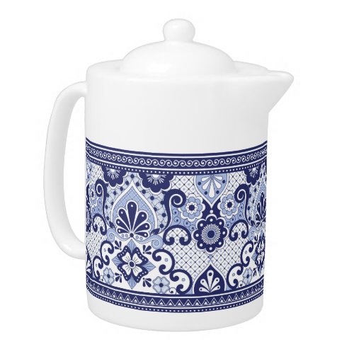Blue and White Talavera Mexican Folk Art  Mug Pape Teapot