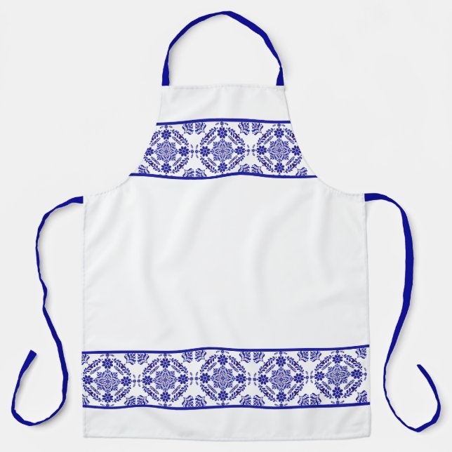 Blue and White Talavera Three Apron (Front)