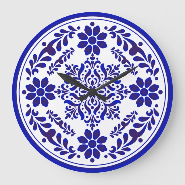 Blue and White Talavera Three Large Clock (Front)