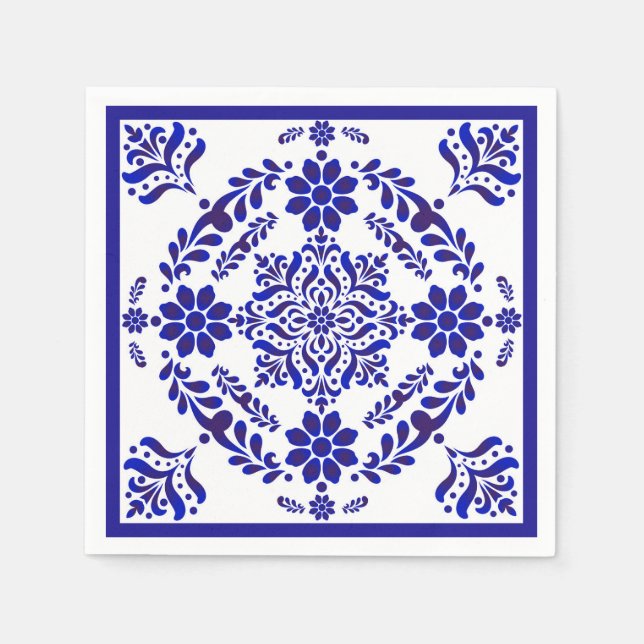 Blue and White Talavera Three  Napkins (Front)