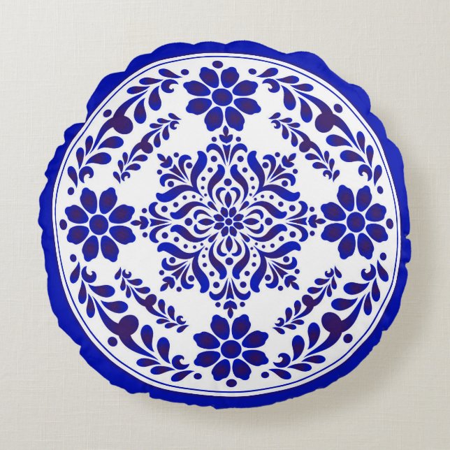 Blue and White Talavera Three Round Pillow (Front)
