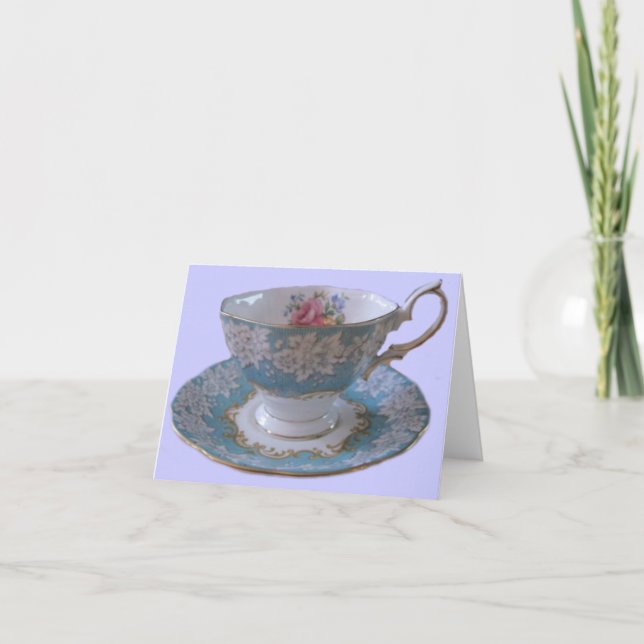Blue and White Tea Cup and Saucer Note Card (Front)