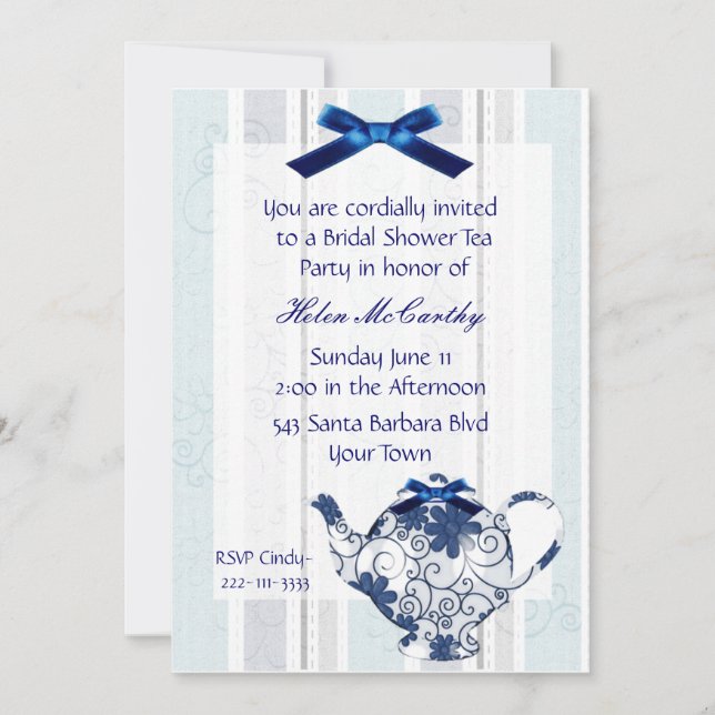 Blue and White Tea Party Bridal Shower Invitation (Front)