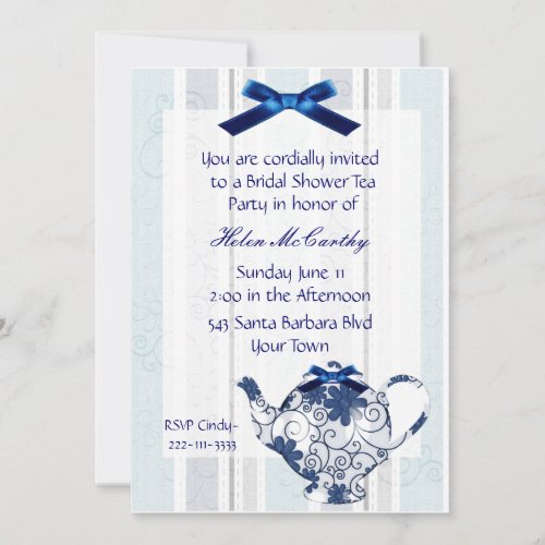 Blue and White Tea Party Bridal Shower Invitation