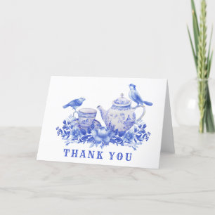 Blue and White Tea Pot with Birds   Thank You Card