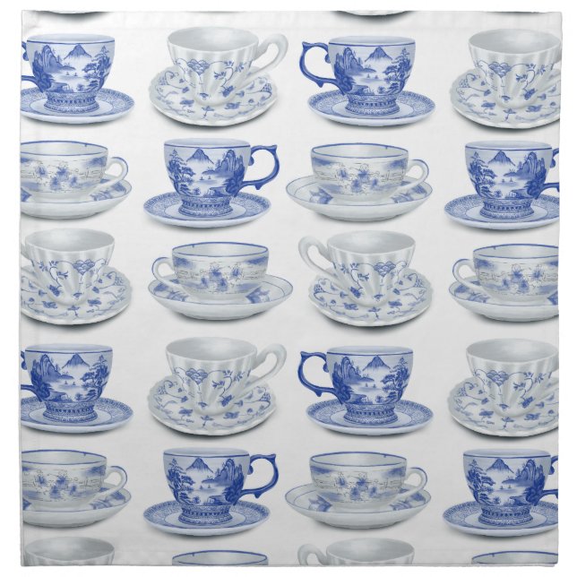 Blue and White Teacup Cloth Napkin (Front)