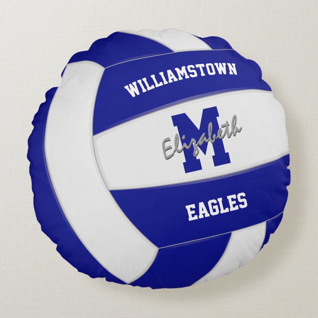 blue and white team colors kids volleyball pillow