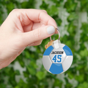 Blue and White Team Soccer  ⚽ Ball Keychain