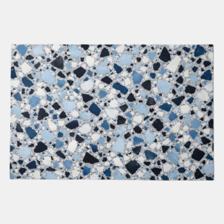 Blue and White Terrazzo Mosaic Pattern  Doormat