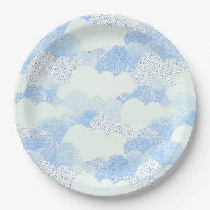 Blue And White Textured Rain Clouds Paper Plates
