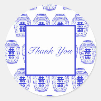 Blue and White thank you round sticker