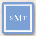 Blue and White Three Letter Monogram Beverage Coaster<br><div class="desc">Create your own blue and white three letter monogram coasters. Simple to personalize with custom initials in elegant minimalist typography.</div>
