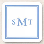 Blue and White Three Letter Monogram Beverage Coaster<br><div class="desc">Create your own blue and white three letter monogram coasters. Simple to personalize with custom initials in elegant minimalist typography.</div>