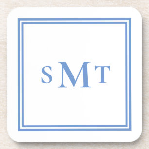 Blue and White Three Letter Monogram Beverage Coaster