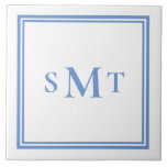 Blue and White Three Letter Monogram Ceramic Tile<br><div class="desc">Create your own blue and white three letter monogram decorative tile. Simple to personalize with custom initials in elegant minimalist typography.</div>