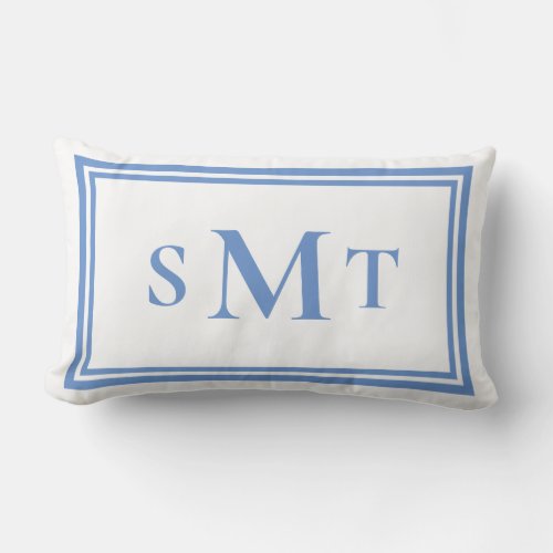 Blue and White Three Letter Monogram Lumbar Pillow